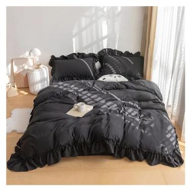 Imagem de Jogo de cama queen de renda fofo com babados, lençol de casal com fronha (solteiro)