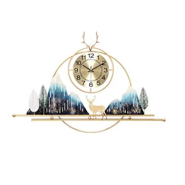 Imagem de ZYHSIJOBAS Relógio de parede novo chinês feito à mão cabeça de veado de ferro relógio de parede quarto sala de estar corredor decoração relógio mudo restaurante relógios sem tique-taque relógio de