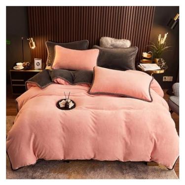 Imagem de 4 peças de capa de edredom de flanela lisa quente para o inverno, super macia, aconchegante, conjunto de lençol de cama para casa (2 king)