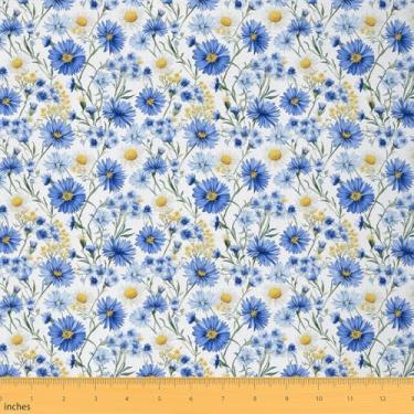 Imagem de Feelyou Tecido margarida da Yard Tecido de estofamento floral azul amarelo botânico estampado floral impermeável decoração interna e externa para projetos de artesanato de costura DIY Tema natural 1