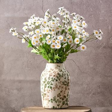 Imagem de SIDUCAL Vaso antigo de cerâmica verde e bege, vaso floral chinês retrô rachado no gelo, vasos rústicos para decoração de casa, estante de livros, escritório, jardim, decoração chinesa, decoração