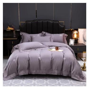 Imagem de Roupa de cama de algodão 1000 fios preto dourado bordado capa de edredom fronha Queen King Size 3 peças (3 solteiros)