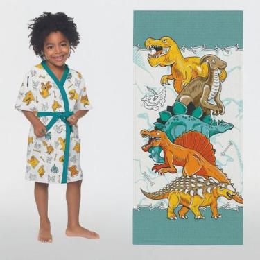 Imagem de Kit roupão felpudo infantil+toalha-lepper-estampado - diverssauro, P -