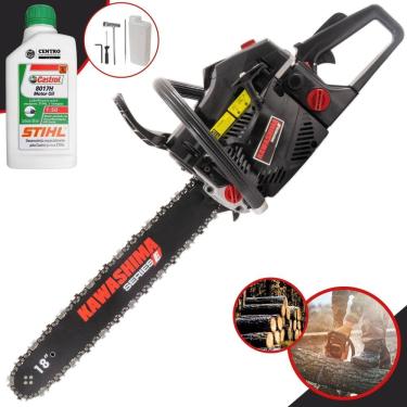 Imagem de Moto Serra KCS580E Kawashima À Gasolina Motor 2T 54cc Alta Potência e Rotação Motosserra Profissional Com Sabre 18’` + ÓLEO STIHL 8017 2T EXTRA