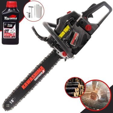 Imagem de Motosserra À Gasolina Kawashima KCS 580E 54cc Alta Potência e Rotação Com Sabre 18’` Sistema Antivibração e Carcaça de Alumínio + ÓLEO TOYAMA FG50