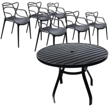 Imagem de Jogo de Mesa Jantar Ripada 1,20m Alumínio + 6 Cadeiras Alegra Poliprop