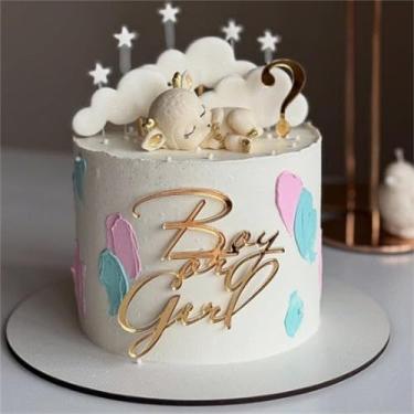 Imagem de LZGXZF Topos de bolo de acrílico para meninos ou meninas, topo de bolo de chá de bebê, topo de bolo de feliz aniversário, lembrancinhas de festa infantil oh gênero de bebê revelar decoração de festa