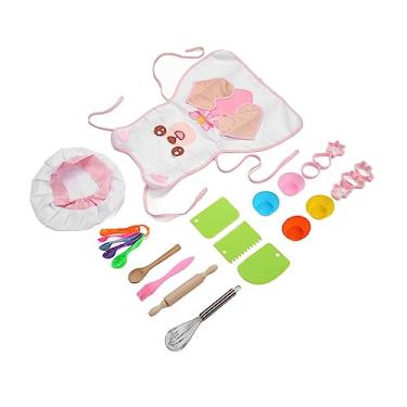 Imagem de Acouto Conjunto de Cozimento Infantil Com Avental e Chapéu - Brinquedo de Cozinha Completo para Meninos e Meninas, Incluindo Rolo, Colher de Madeira e Escova