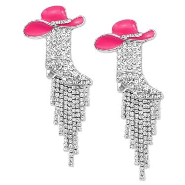 Imagem de Aswitnove Brincos femininos com strass estilo caubói estilo caubói chique, boho, esmaltado, chapéu de caubói, brinco, rodeio, country, concerto, joias, presente, Zinco, Strass