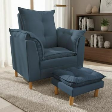 Imagem de Poltrona Amamentação com Puff - Conforto, Leitura e Descanso (Azul Marinho)