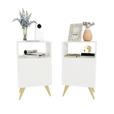 Imagem de Kit 2 Mesas de Cabeceira Retrô Quarto Cama Branco