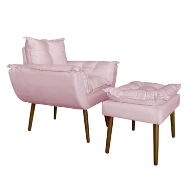 Imagem de Kit Poltrona Decorativa Recepção Manicure com Puff Para Quarto Penteadeira Closet Quarto (Rosa Bebe)
