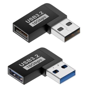 Imagem de Leehitech Adaptador USB-A macho para fêmea com ângulo esquerdo e direito de 90 graus, conector extensor USB 3.0, adaptador de extensão USB, 2 peças