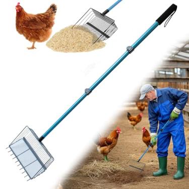 Imagem de Polarduck Colher de cocô de galinha: 55,88 cm - 106,7 cm extensível cabo longo metal galinheiro pá com pá de peneiramento de areia resistente destacável para resíduos de animais de estimação |