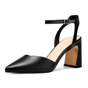 Imagem de Juliet Holy Sandálias femininas de salto fechado salto grosso bloco tira no tornozelo salto alto, Preto, 8