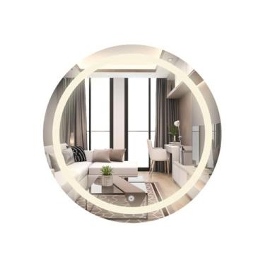 Imagem de Espelho Redondo de Parede com LED Touch, 80x80 cm, Jateado, Lapidado, Acabamento Luxo, para Sala e Quarto (Neutro)