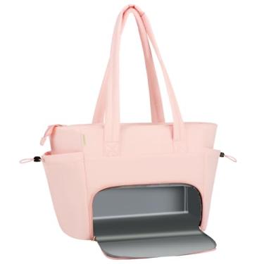Imagem de Veirdro Bolsa feminina para laptop de trabalho com compartimento de almoço isolado, bolsa de almoço leve e inchada com compartimento para laptop de 15,6 polegadas, bolsas acolchoadas para laptop para