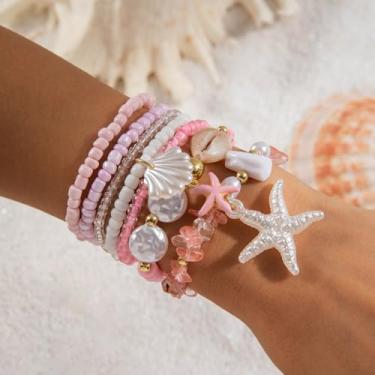Imagem de Pulseira de contas empilháveis rosa boêmio com berloques coloridos conjunto de pulseiras para mulheres verão praia aniversário conjunto de joias presente