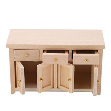 Imagem de ZJchao Armário para Casa de Bonecas, Mini Móveis para Casa de Bonecas, Acessórios de Decoração, Escala 1:12, Mini Armário para Crianças (Cor Madeira)