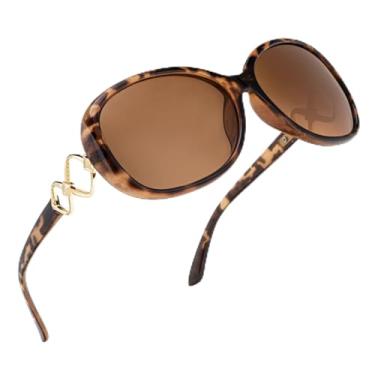 Imagem de Óculos de sol femininos polarizados grandes para mulheres, óculos de sol polarizados Jackie O para dirigir na praia e golfe, Tartaruga/marrom