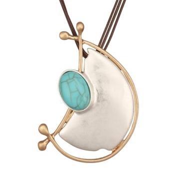 Imagem de joymiao Colares Boho para mulheres, cordão com pingente, colar longo de prata, vintage, suéter, joias hippie, presentes para mulheres e meninas, Couro sintético, Sem Pedra Preciosa