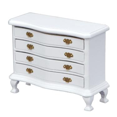 Imagem de Cômoda de casa de bonecas em miniatura, baú de madeira branca em escala 1:12