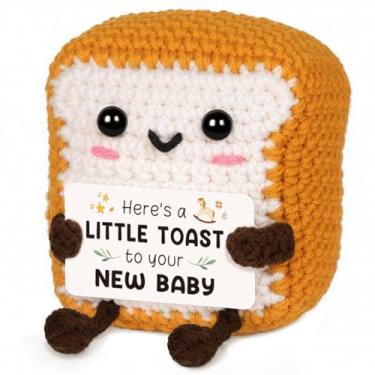Imagem de Glydein Presentes fofos de chá de bebê para meninas e meninos, brinde de crochê feito à mão com presente sorridente para bebês novos, decorações ideais para lembranças de gravidez para mamãe e papai