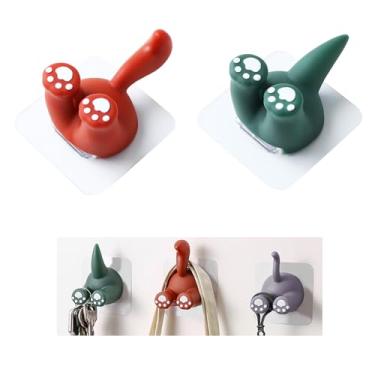 Imagem de Suporte de escova de dentes infantil ganchos de cauda de animal multiuso cabide utilitário de cozinha, suporte de cauda de animal fofo montado na parede para pendurar toalha chapéu chave -2 unidades