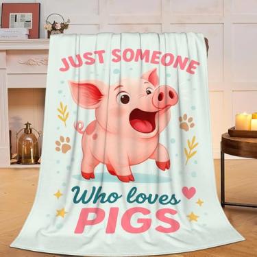 Imagem de Cobertor de porco fofo rosa de pelúcia aconchegante de lã macia felpuda, material de animal, berçário, cobertor de bebê, presente para meninos, meninas, crianças, adultos, homens, mulheres, 101 x 127