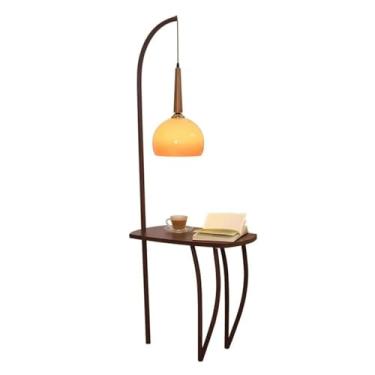 Imagem de Luminária de chão Candeeiro de pé com mesa, candeeiro lateral madeira, leitura cabeceira para quarto, sala estar, escritório