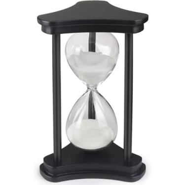 Imagem de Temporizador de areia de ampulheta decorativo com moldura de madeira preta, visor de temporizador de vidro, areia dourada, design clássico para decoração de mesa de escritório em casa (areia branca-2