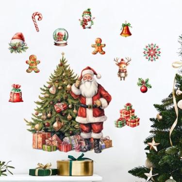 Imagem de Decalques de parede de Natal adesivos removíveis de PVC com Papai Noel, boneco de neve, decorações de férias de rena para janelas, portas e paredes, colorido 30 x 90 cm