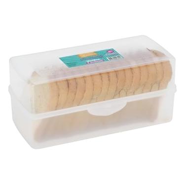 Imagem de Torrada Porta Torradas Plástico, Organizador de Cozinha com Tampa Transparente, Recipiente para Armazenamento de Pão e Bolachas, Branco