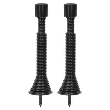 Imagem de Batente de porta, 2 peças ajustáveis de 7,6 cm a 4-11/40.6 cm - Rolha de porta de aço com mola, batentes de porta flexíveis para parte inferior da porta com pontas de amortecedor de borracha (preto)