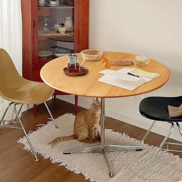 Imagem de NICOKI Mesa de jantar moderna de 80 cm L para cozinha, sala de jantar, sala de estar, mesa de centro redonda de madeira natural para escritório pequeno