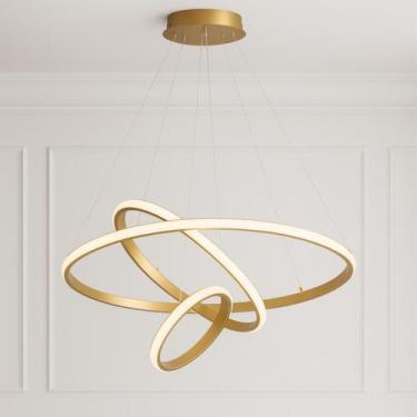 Imagem de Lustre Pendente LED Dourado Moderno Design Circular para Sala de Janta