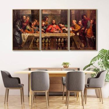 Imagem de Quadro Decorativo Religioso a Santa Ceia 3 Telas 60x90 para Sala Quart