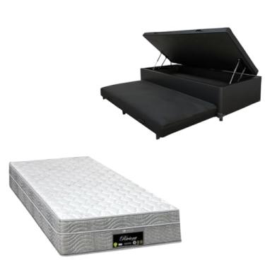 Imagem de Cama Box Baú Solteiro com Auxiliar (Bicama) + Colchão RivIera Molas Ensacadas 25cm | Kit Completo com Cabeceira Botonê Opcional | Diversas Cores (2, CORINO PRETO, SEM CABECEIRA)