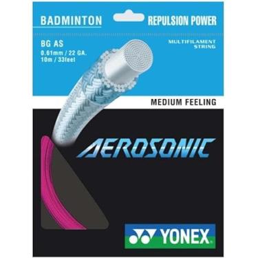Imagem de YONEX Corda de badminton aerosônico, calibre 0,61 mm, comprimento 10 m, repulsão rápida, escolha de cores (rosa brilhante)