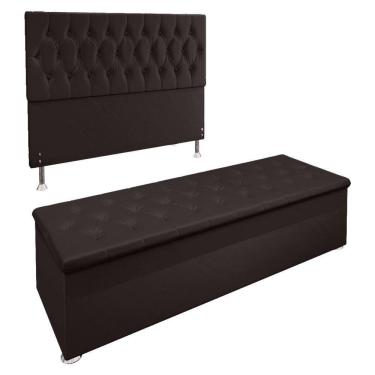 Imagem de Kit Cabeceira e Calçadeira Baú Casal 1,40m Suede Marrom