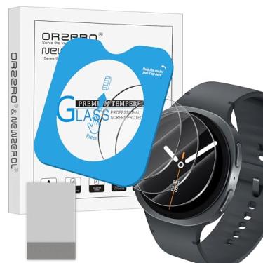 Imagem de Orzero (Pacote com 3) Protetor de tela de relógio de vidro temperado compatível com Samsung Galaxy Watch 8 de 44 mm, protetor de pantalla com ferramenta de alinhamento automático, dureza 9, HD
