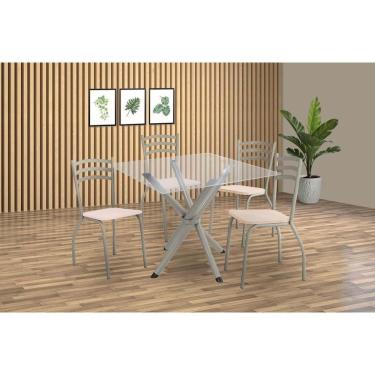 Imagem de Kit 4 Cadeiras Sala Jantar Volga C- Tampo De Vidro 90cm E 4 Cadeiras Portugal Niquel - Courano Bege - Kappesberg