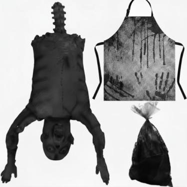 Imagem de Soulchen 4 Pcs Halloween Butcher Costumes Scary Set Includes Cooking Chef Apron Knife Skinned Half Body with Hanging Bag for Halloween Party Indoor Outdoor Decoration