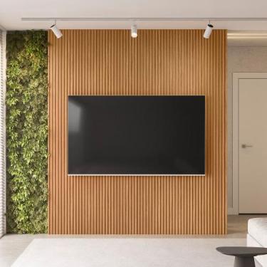 Imagem de Painel TV 75 Pol 219cm Modular Ripado para Sala Marisa Nature Fosco L0