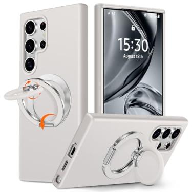 Imagem de XYZ Capa para Samsung Galaxy S24 Ultra, suporte de anel duplo de silicone macio, capa protetora de silicone líquido premium, toque acetinado suave, à prova de choque com forro de microfibra (pedra)