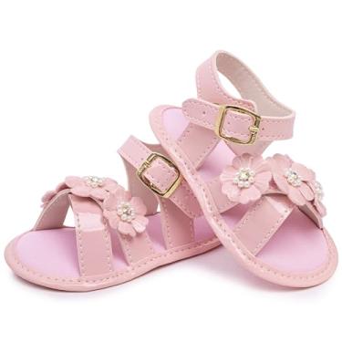 Imagem de Sandália Infantil Bebê Menina, Recém Nascida, Primeiros passos, Branca com Flores de Pérolas, Fivela Dourada, para Batizado e Festas, Calçado Elegante para Bebê (15091-rosa-15-16)