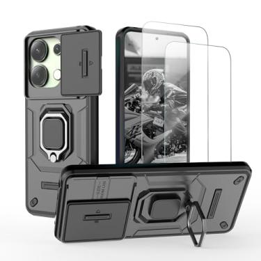 Imagem de Capa para Redmi Note 13 4G Capinha - com [2 peças] protetor de tela de vidro temperado, com proteção deslizante da tampa da câmera e suporte, Estojo de silicone macio à prova choque