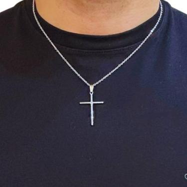 Imagem de Colar Crucifixo Prata Aço Inox 316 Masculino 48cm - Resistente Corrosã