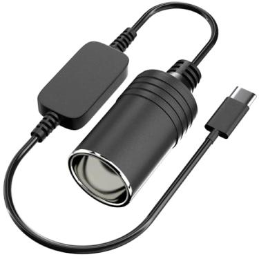 Imagem de Tomada USB C macho para isqueiro de carro de 12 V, adaptador de isqueiro USB DC 5 V para 12 V, para câmera de painel, GPS, tiras de luz LED de carro e outros eletrônicos automotivos (potência máxima