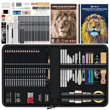 Imagem de Kird Barken Conjunto de desenho profissional de 112 peças – kit de esboço com lápis de grafite e carvão, caderno de desenho de 3 cores, materiais de arte para sombreamento e mistura - ideal para